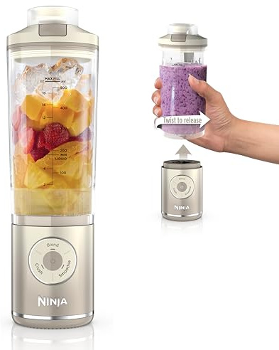 Ninja Blast Max, Portable Blender + Twist & Go, Personal Blender, Smoothie, Blend, Ice Crush, 3 Programs, Cordless, 22 oz Removable Vessel, Dishwasher Safe, Leakproof, Cream