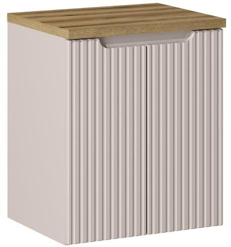 Lomadox Mobile lavabo da bagno, 50 cm, cashmere e quercia, frontale scanalato, 2 ante con chiusura morbida, 1 ripiano