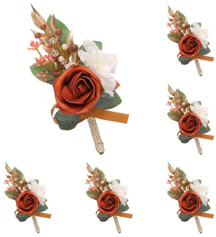sourcing map Ansteckblume für Herren, Knopflochblumen, künstliche Blumen mit Knopfloch-Anstecknadeln, für Braut, Bräutigam, Hochzeit, Zeremonie, Jahrestag, formelle Party, 6 Stück