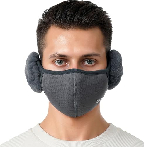 Figarge Öronmuffar, vinter, varma öronskydd med ansiktsmasker, 2-i-1, plyschöronvärmare för vindtätt, varmt örskydd, för kall luft, bandlösa, öronvärmare för skidåkning, löpning, cykling (grå)