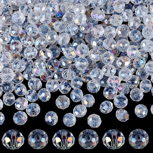 SOFPLATE 1 Box 200Pcs Clear AB Crystal Beads Transparent Glass Bead Bulk 10x8mm Gemstone Spacer Crystal Faceted Beads for Bracelets Beading Earrings Necklaces Wind Chimes Suncatcher Jewellery Crafts