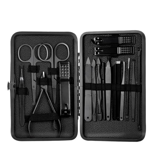 YQINQIN83B Nagelknipser-Set Edelstahl Nagel Clipper Cutter Trimmer Earpick Pflege Kit Maniküre Pediküre Schere Pinzette Nagel Werkzeuge Set Mit Schwarz Tra Maniküre-Pediküre-Set