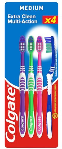 COLGATE – Cepillo de dientes triple acción medio – Limpieza interdental – Blancura natural – Aliento fresco – Juego de 3 cepillos