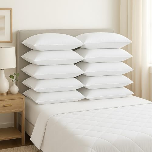 Corredocasa Set 10 Guanciali Cuscini Letto Made in Italy - Bianchi, Traspiranti, Anallergici e Antiacaro - Adatti a Qualsiasi Materasso Anatomici - Disponibli in 3 Modelli (Microfibra)