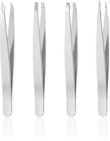 Juego de 4 Pinzas de Pestañas de Acero Inoxidable, Pinzas Independientes Profesionales, Pinza de Precisión con Punta Cangrejo, para Cejas Pestañas, Pelo Encarnado, Pelo de Barba