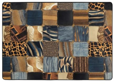 AMREWQYL Tapis de sol imprimé patchwork denim 203,2 x 147,3 cm