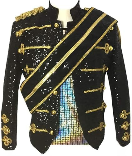 ZBH1985 Veste blazer en paillettes de luxe pour hommes, costumes pour boîte de nuit et bar, Noir , XL