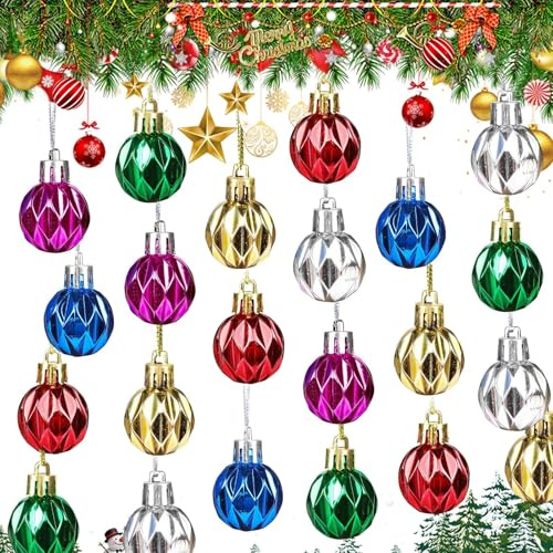 LINTRA 24 Pezzi Palline Albero di Natale, Mini Palline di Natale da 3 cm, Addobbi Natalizi per Albero da Appendere, Plastica Colorata Sfere Natalizie, per Decorare Alberi-Natale, Porte, Finestre