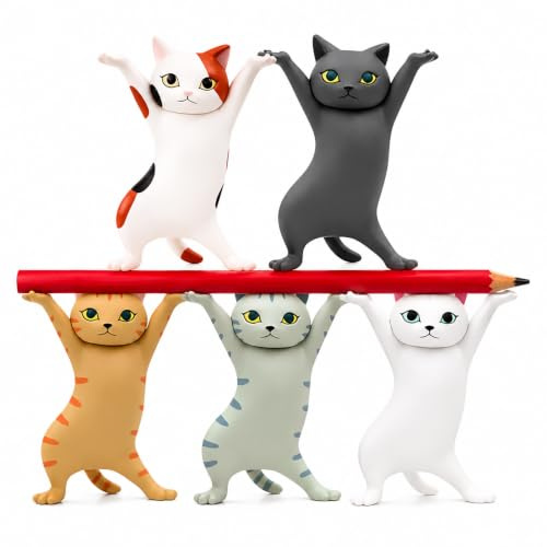 lankai 5 Stücke Dancing Cats Stiftehalter Mini Katze Modell | Funny Cat Holder Figuren, Katzen Ornamente Regal Katze Figur Spielzeug,Geschenk Für Katzenliebhaber