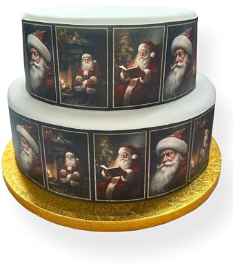 Vintage Traditional Father Christmas Collage Themed Border Edible Decor Icing Sheet Cake Decoration