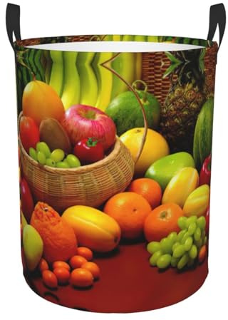 Cesto portabiancheria circolare per frutta e verdura fresca, pieghevole, con manici, per camera da letto e bagno