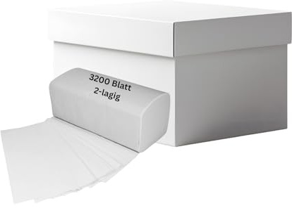 Papierhandtücher 25 x 21 cm – 2-lagige Falthandtücher weiß | ZZ-/V-Falz | 20 Packungen à 160 Blatt (ca. 3200 Stück)