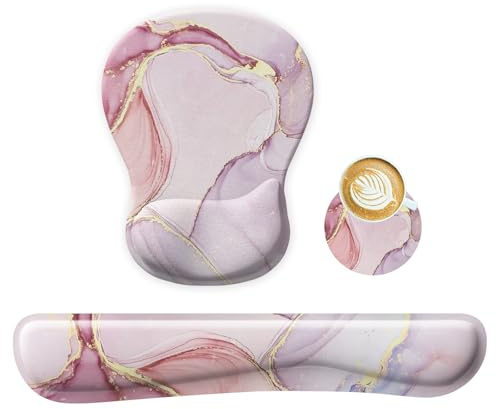 Lot de tapis de souris 3 en 1, avec coussin en gel, repose-poignets, clavier et dessous de verre, ergonomique, antidérapant, repose-poignets pour la maison, le bureau (5049)