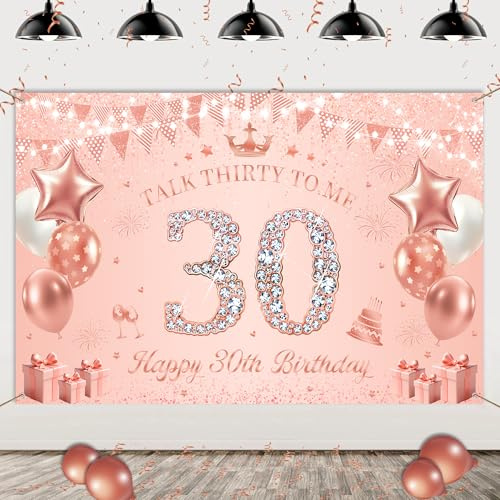 Tasoraor Deko 30 Geburtstag Frau Banner - Rosegold 30. Geburtstagsdeko Happy Birthday Hintergrund 180 x 110 cm, Stoff Wand Dekoration für 30 Jahre GeburtstagSparty