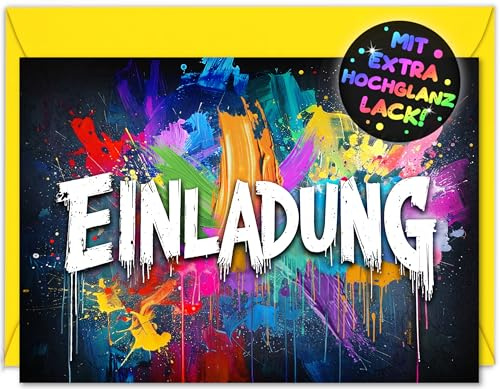 VULAVA 12x Graffiti EINLADUNGSKARTEN KINDERGEBURTSTAG Junge Mädchen + 12x Umschläge - die Graffiti PARTY Karten sind die perfekte Graffiti EINLADUNG für Jungen Mädchen Kinder GEBURTSTAG KINDERPARTY
