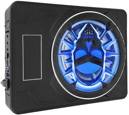 UPALDHOU Car Subwoofer, 10 Inch 800W Super Slim Built in Amplifier with LED Lights for Trucks SUV, Active Powered Underseat Subwoofer with Remote Control, Enhanced Bass Response and Easy (Blue)