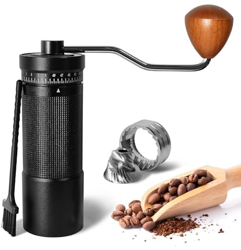 Manual Coffee Grinder with Digital External Adjustable Settings, Portable Hand Grinder with Stainless Steel Conical Burr, 30g Capacity for Travel, Camping, Office, Espresso, Pour Over (Black)