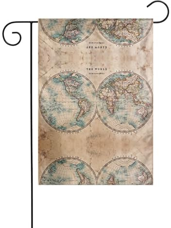 Ancienne carte du monde imprimée drapeaux de jardin double face, 30,5 x 45,7 cm, anniversaire, mariage, vacances, cour, extérieur, décoration extérieure