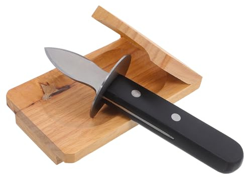 LAPYAPPE Austernmesser Satz mit Edelstahl Klinge und Holzgriff Muschelöffner mit Meeresfrüchte Klammerhalter für Sichere Shellfish Zubereitung in Sommeratmosphäre für Küche und Outdoor