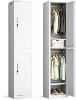 TOPRACKS Garderobenschrank abschließbar [180 x 38 x 42 cm] – Doppel-Spind aus Metall mit 2 Türen, Schloss, Kleiderstangen & Ablagen – Umkleideschrank für Büro, Umkleide & Schlafzimmer (Grau)