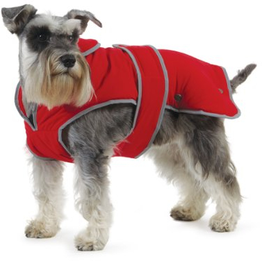 Ancol Muddy Paws All Weather Stormguard Dog Puppy Coat Poppy Red - Waterproof Pet Jacket with Fleece Lining and Chest Protector - Elasticated Neck & Leg Straps - 50 cm Length up to 79 cm Girth - Large