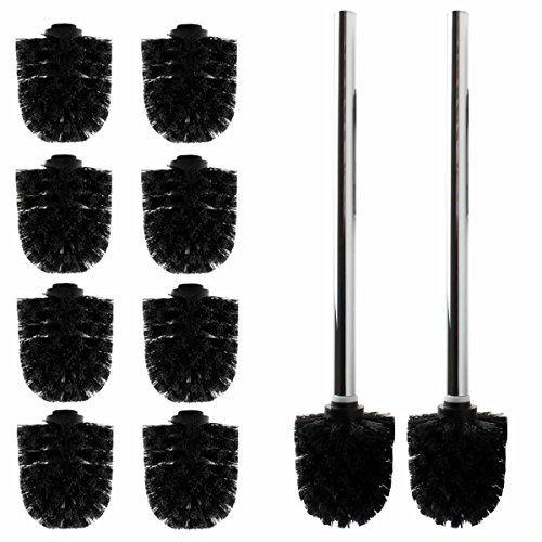 Daloual - 10 x Ersatz WC-Bürstenkopf Schwarz Ø ca. 6,5 cm + 2 x Edelstahl-Griff 26,5 cm - Toiletten-Bürste - Klo-Bürste - WC-Besen - austauschbar - modernes Design - hochwertig - langlebig