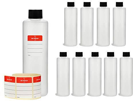 Octopus 10 Rundflaschen à 250 ml mit Schraubdeckel schwarz | Für Tinten, Öle, Reinigungs- und Laborflüssigkeiten, vielseitig zum Abfüllen, Lagern und Transportieren