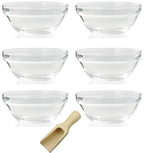 Viva Haushaltswaren Lot de 6 Bols en Verre diamètre 7.5cm avec Pelle en Bois 7.5cm