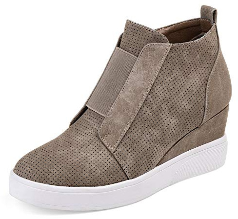 Athlefit Women's Wedge Sneakers with Hidden Heel Platform Booties in Taupe Size 8