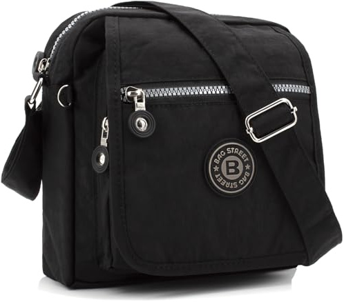 ekavale Umhängetasche Damen Klein aus Wasserabweisendes Nylon - Stylisch Schultertasche mit viele Fächer - Handtasche für Frauen für Alltagskleidung- Damen-tasche mittelgross (Schwarz)