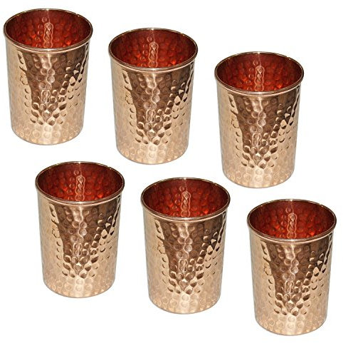 Prisha India Craft Lot de 6 verres en verre Cuivre Motif martelé Capacité 250 ml
