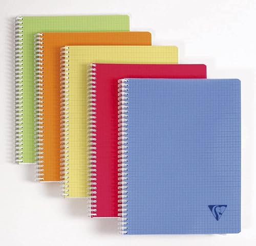 Clairefontaine 328725C Collection Linicolor Fresh Lot de 10 Cahiers à Spirale - 17x22 cm - 100 Pages Petits Carreaux - Papier Blanc 90 g - Couverture Polypro Transparent - Couleurs Aléatoires
