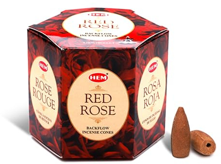 HEM Conos de Incienso de reflujo de Rosa roja, Paquete de 40 Conos Marrones, Aroma Floral de Larga duración para positividad, Amor y relajación, aromaterapia en Polvo de Madera para Alivio del estrés