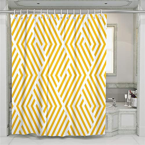 Chickwin Chickw1 Duschvorhang mit 12 Ringe, Polyestergewebe Wasserdicht Anti-Schimmel Maschinenwaschbar Duschvorhang Bad Vorhang für Badewanne Duschen Badezimmer Dekorative (180x180cm,Gelb einfach)