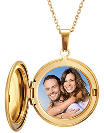 RWQIAN Personalisierte Kette Foto Medaillon zum Öffnen Bilder Photo Amulett Anhänger Gravierte Text Schmuck Oval/Herz/Runde 45+5CM