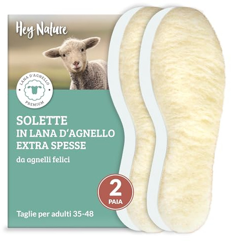 Hey Nature 2 paia di solette in lana d’agnello, solette riscaldanti extra spesse in lana per l’inverno. Suolette riscaldate naturali più efficaci delle solette termiche. Solette scarpe ritagliabili
