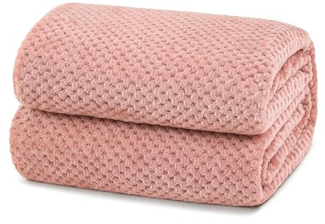 Yebeda Coperta Plaid Pile a Nido D'ape, Coperta per Divano e Letto Matrimoniale in Flanella, Morbida e Calda, 220 x 240 cm, Rosa