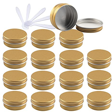 ZEOABSY 48 Pieces 15ml Gold Empty Round Aluminium Tins with Screw Lids Storage Jars Cosmetics Containers Pots for Candle Lip Balm Salve Powder Crafts with 6 Spatula