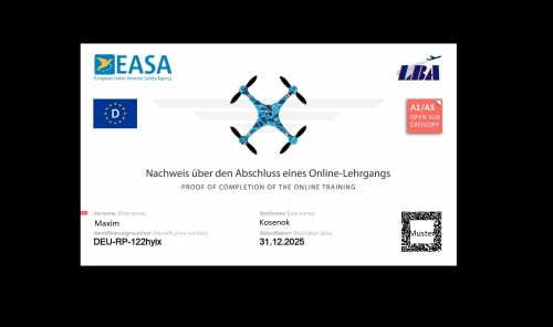 Drohnenführerschein nach LBA-Vorgaben - EU-Kompetenznachweis A1/A3 und A2, mit QR-Code, Scheckkartengröße, hochwertige Plastikkarte mit 600dpi