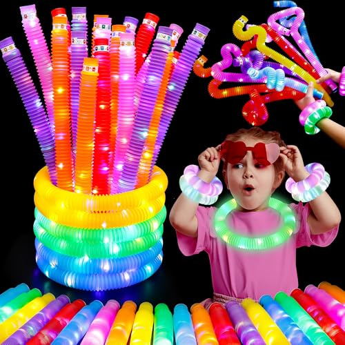UrChoice Tubes lumineux à LED - Bâtons lumineux - Collier et brancelets - Décorations de fête - Jouets à tirer et étirer pour enfants - Halloween et Noël
