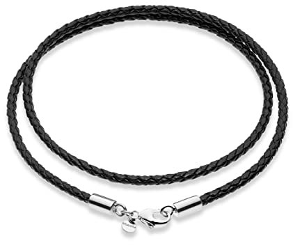 Miabella Genuine 3mm Black Braided Italian Leather Cord Chain Necklace for Men Women with 925 Sterling Silver Clasp, Made in Italy (Length 26 Inches)