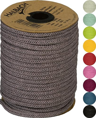 Halbach Papier-Strickschlauch, 4 mm x 30 m, Dunkelbraun | Befüllbares und reißfestes Schlauchgarn, für Knüpfarbeiten oder Biegen individueller Formen durch eingezogenen Draht