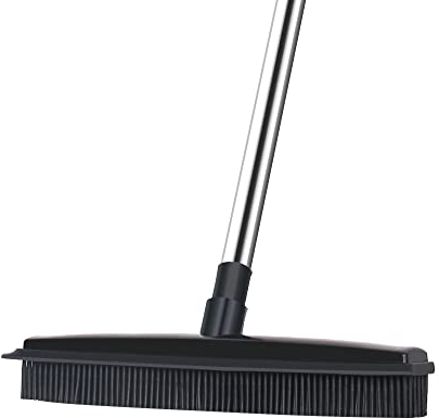 Landhope Rubber Broom Indoor Sweeper with Squeegee Edge & 50 inch Adjustable Thickened Handle Non Scratch Soft Bristle, Outdoor Broom for Pet Cat Dog Hair Carpet Kitchen Window Cleaning Black Upgrade