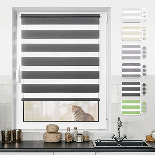 Doppelrollo Klemmfix ohne Bohren Rollos für Fenster ohne Bohren mit Bohren Anthrazit B110 x H120cm -Stoffbreite 106cm Rollo Fensterrollo Klemmrollos Fensterrollo innen lichtdurchlässig & verdunkelnd