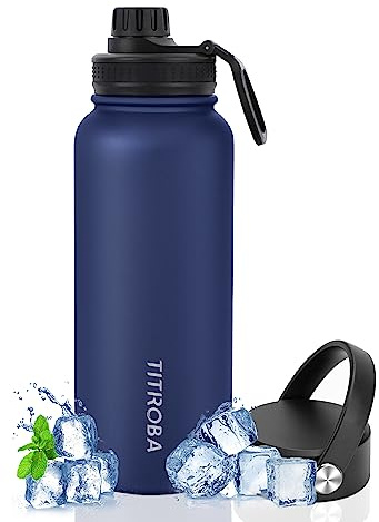 TITIROBA Edelstahl Trinkflasche 1L Auslaufsicher Thermosflasche BPA Frei Isolierflasche Vakuum Doppelwand Isolierung Navyblau