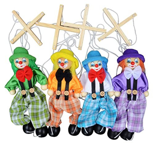 Josenidny Clown-Handpuppe, kreativ, Ziehseil, Handpuppe, Kinder, für Eltern, Kinder, interaktiv, 4 Stück