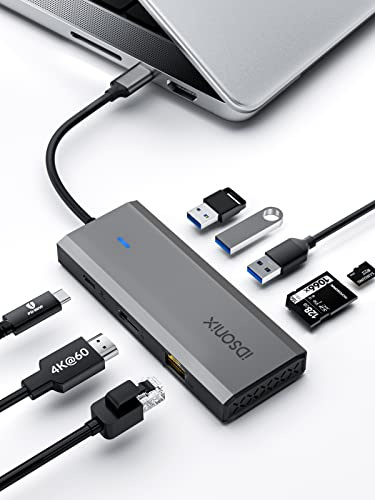Laptop Docking Station, iDsonix 8 in 1 USB C Docking Station with HDMI 4K@60Hz, PD 100W, Gigabit Ethernet, 3 USB Ports, SD/TF, USB C Hub for MacBook Air/Pro, iPad, Dell, Hp, Lenovo