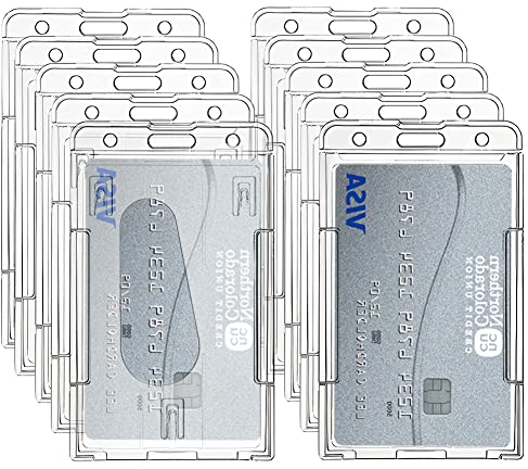 skytowards 10 PCS Ausweishülle Hartplastik Kartenhülle Ausweishalter Doppelt Karten Schutzhülle Kartenhalter Transparent mit Daumenschlitz Kartenschutzhülle ID Card Holder für Schule(5.8 x 8.9 cm)