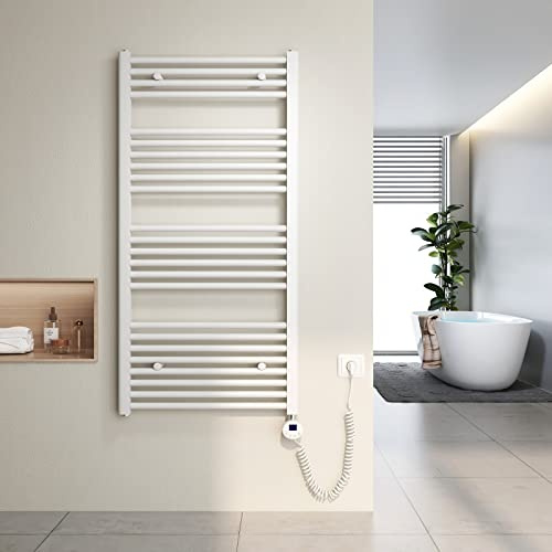 Heilmetz Scaldasalviette Elettrico Bianco 120x60 cm,Radiatore Elettrico con termostato Digitale e Funzione Timer per Asciugamani,Asciugatore Elettrico per Asciugamani,600 W