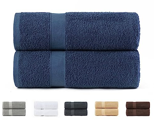 Todocama 2 große Badetücher, 100% Baumwolle, 550 g/m², extra weich, sehr saugfähig und schnell trocknend, Maße 100 x 150 cm, Marineblau